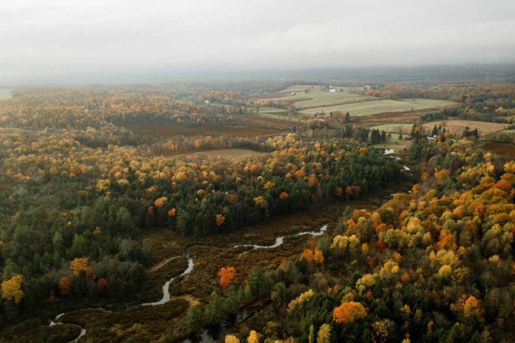 Pennsylvania landscape from above in fall